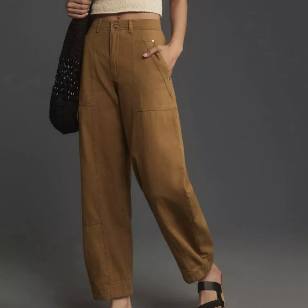 Anthropologie Carson Utility Barrel Pants Sz 4 Tan